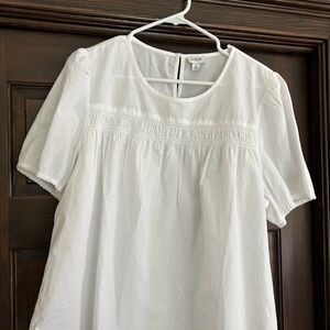 J. Crew White Puff Sleeve Smocked Blouse